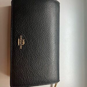 Coach Textured Black Wallet with Gold Accents